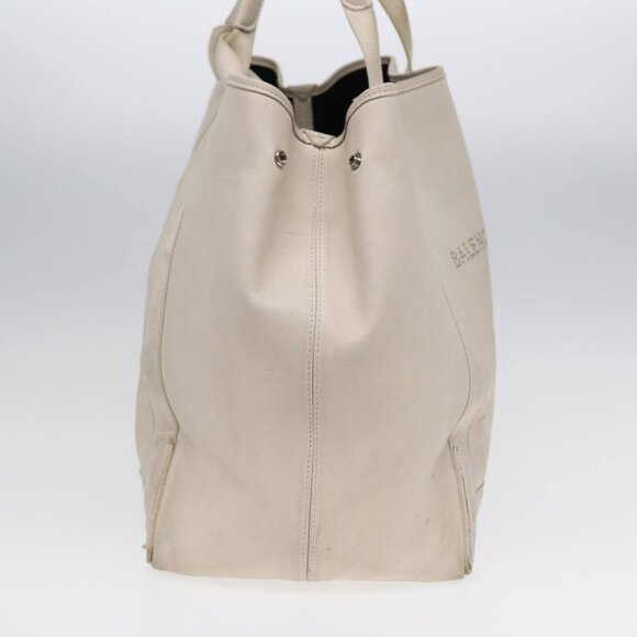 BALENCIAGA Navy Cabas Hand Bag Leather White Silver - Picture 4 of 16